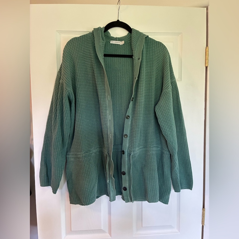 Vintage Erik Stewart Green Waffle Knit Cardigan/Jacket OS